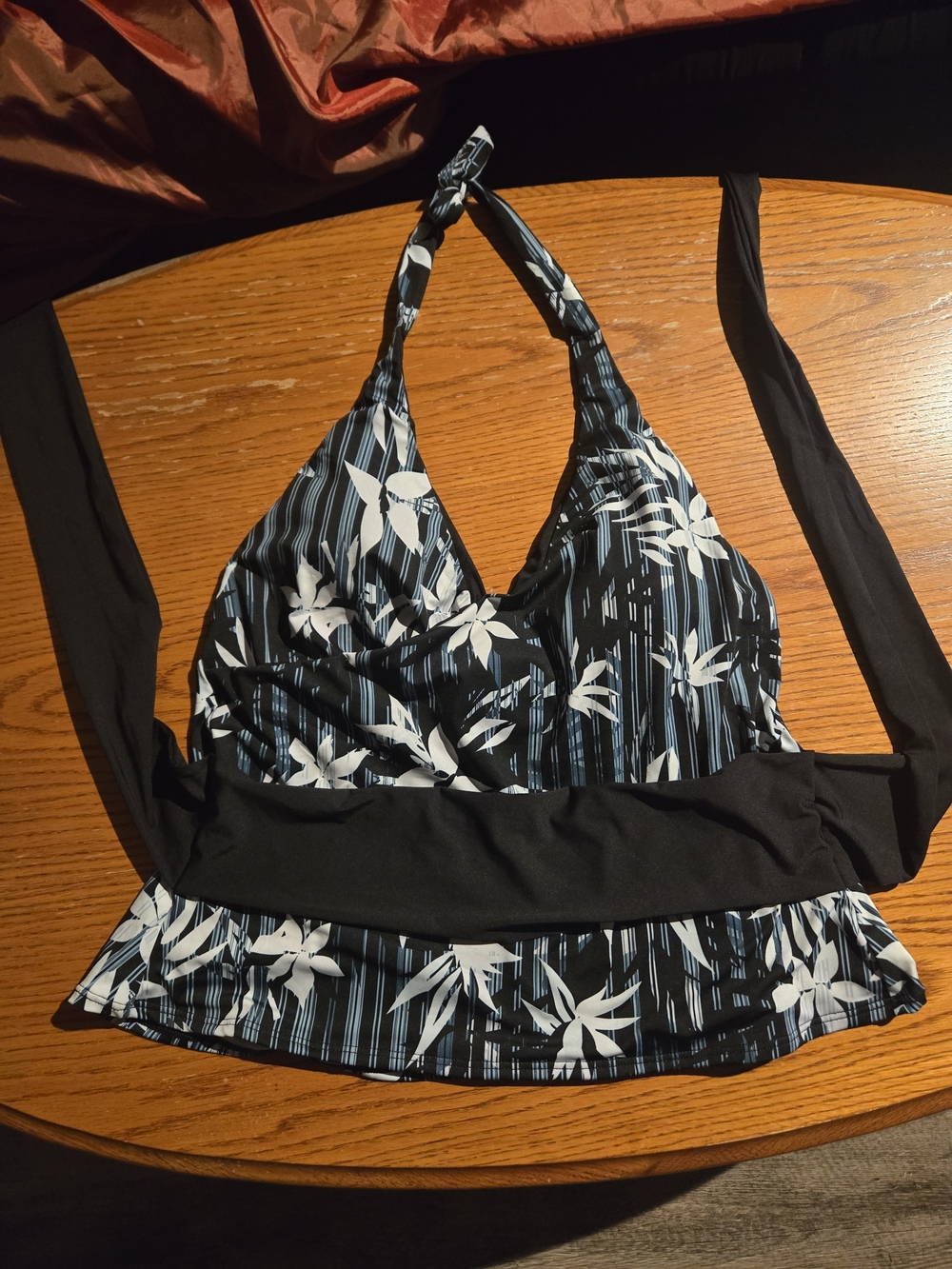 VENUS Black and White Floral Halter Tankini Top